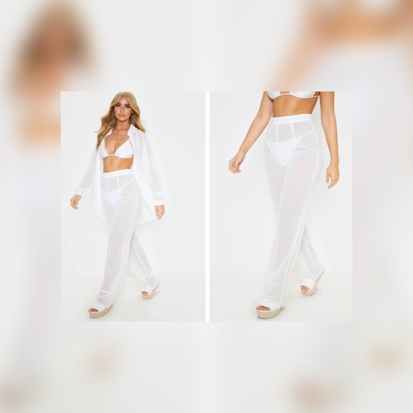 Pretty Little Thing White Sheer Beach Pants - BRAND NEW WITH TAGS - Picture 3 of 3